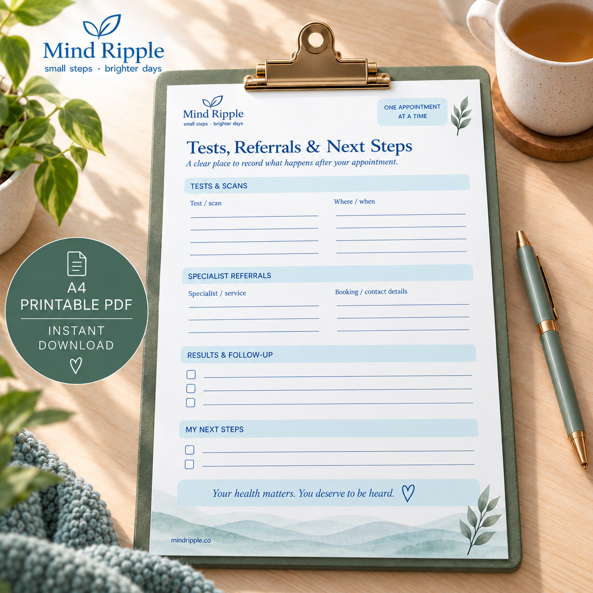 Medical Test & Referral Tracker Printable | Appointment Follow-Up Sheet
