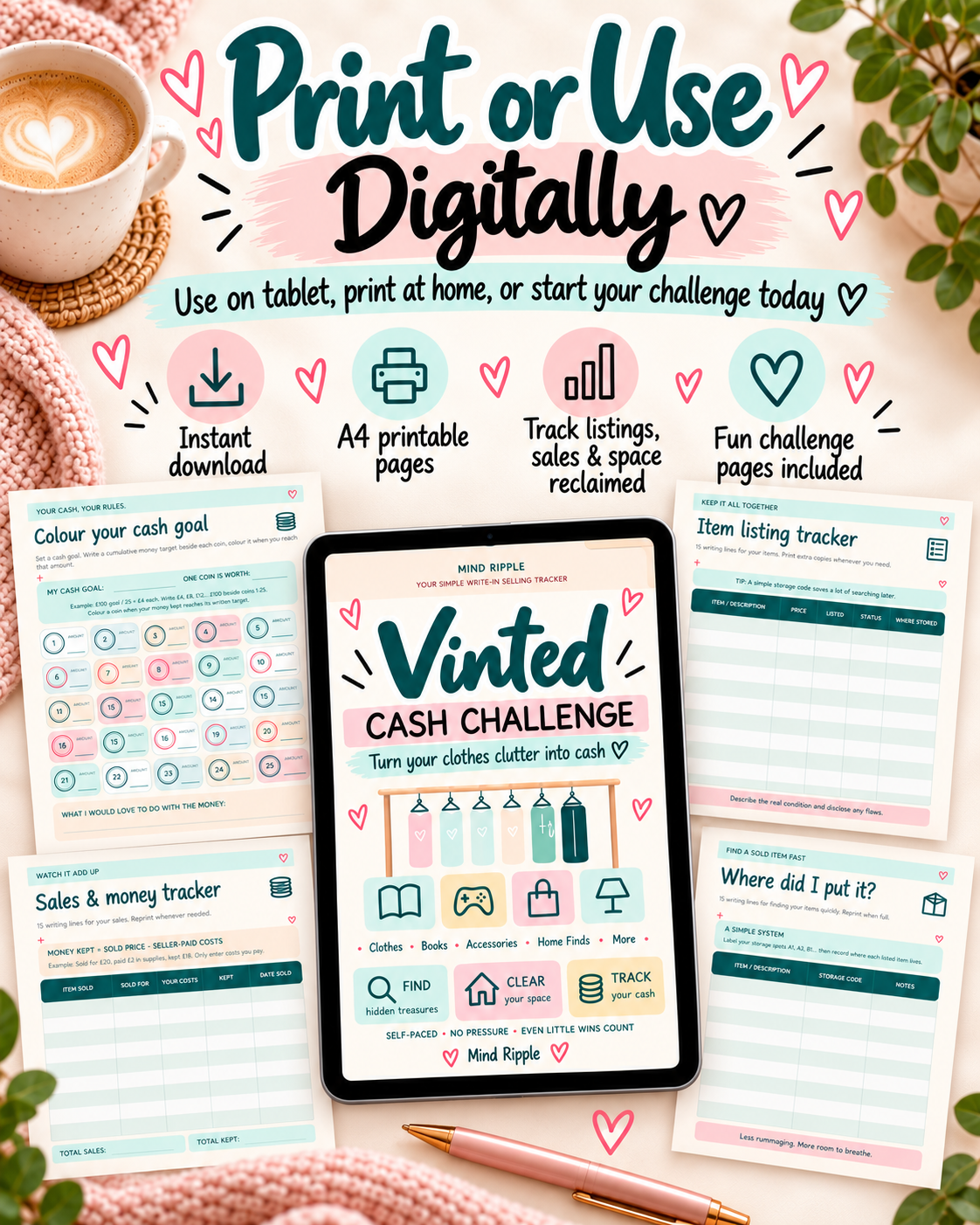 Vinted Cash Challenge – Printable Kit