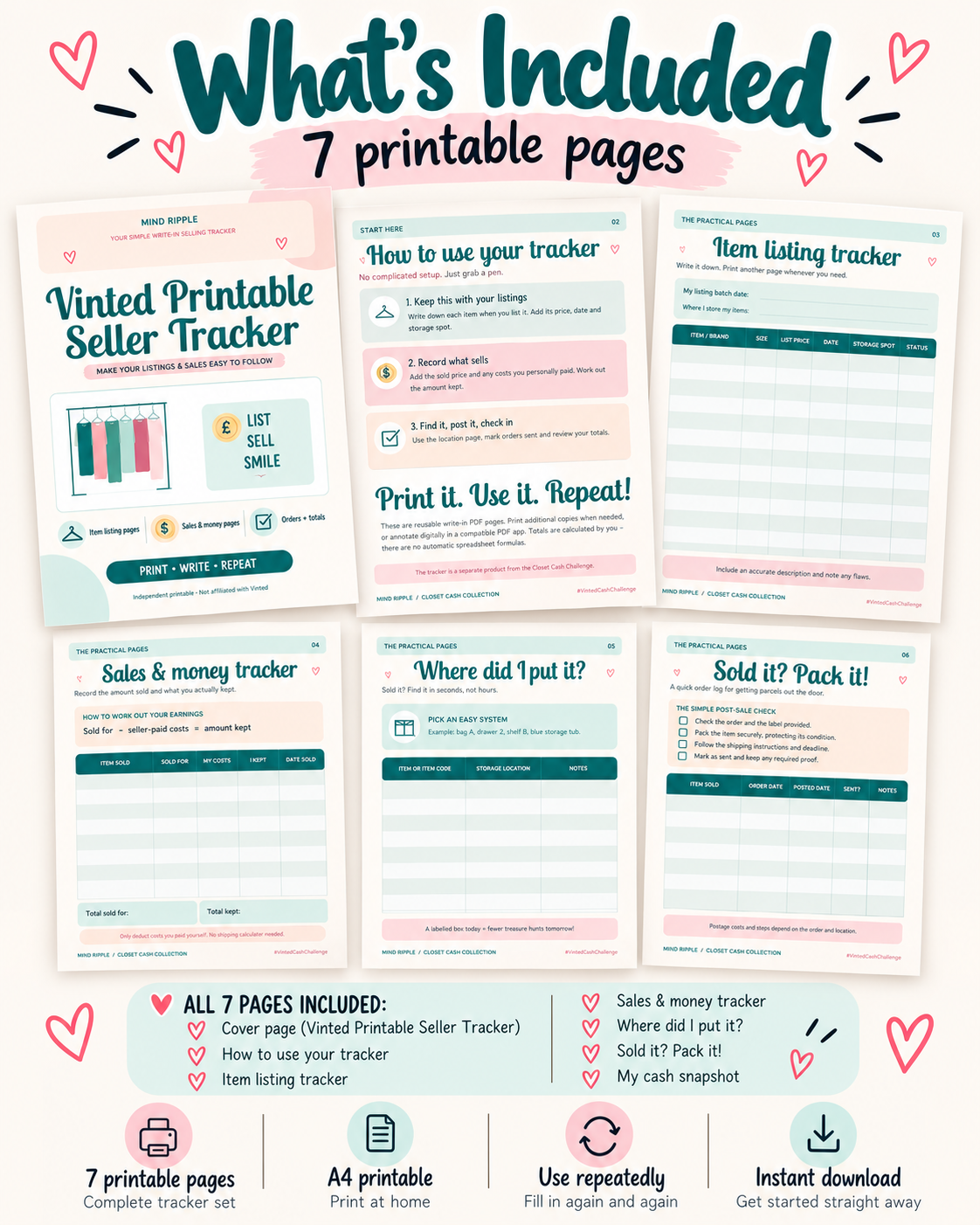 Vinted Cash Challenge – Printable Kit