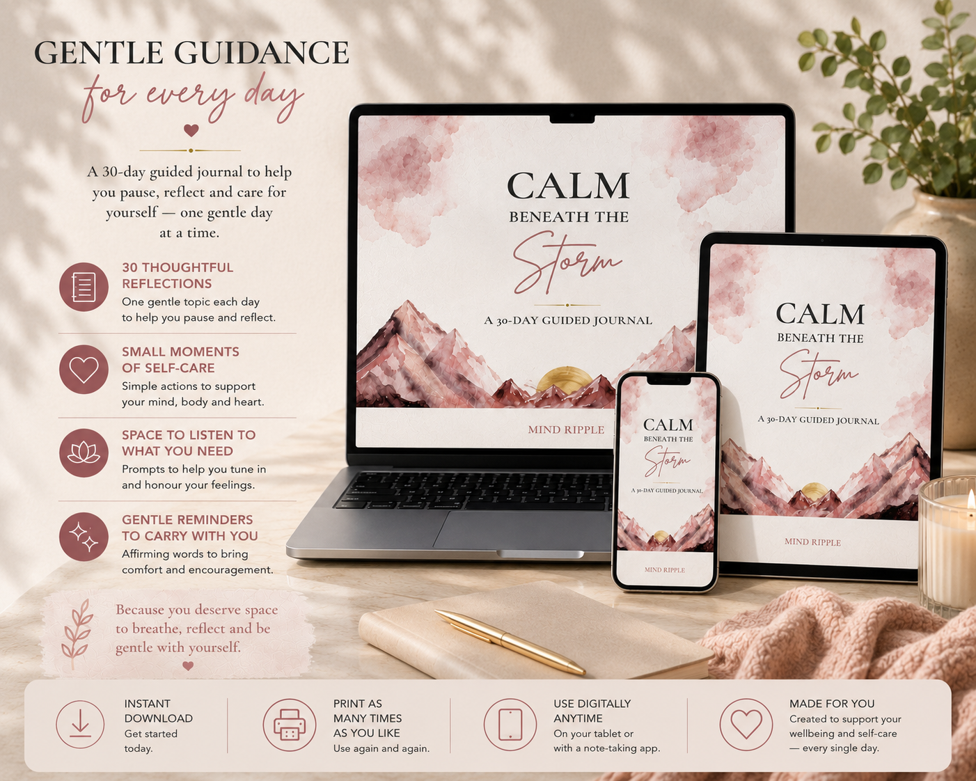 Calm Beneath the Storm – A 30-Day Guided Journal | Digital Download