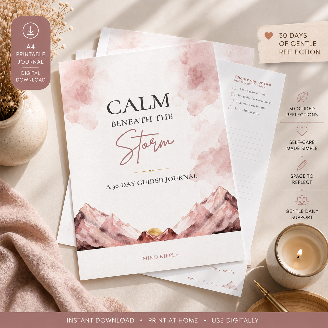 Calm Beneath the Storm – A 30-Day Guided Journal | Digital Download